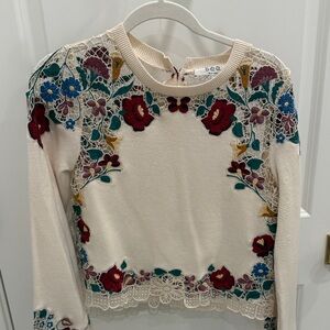 Sea Cream Knit Top with Embroidery
